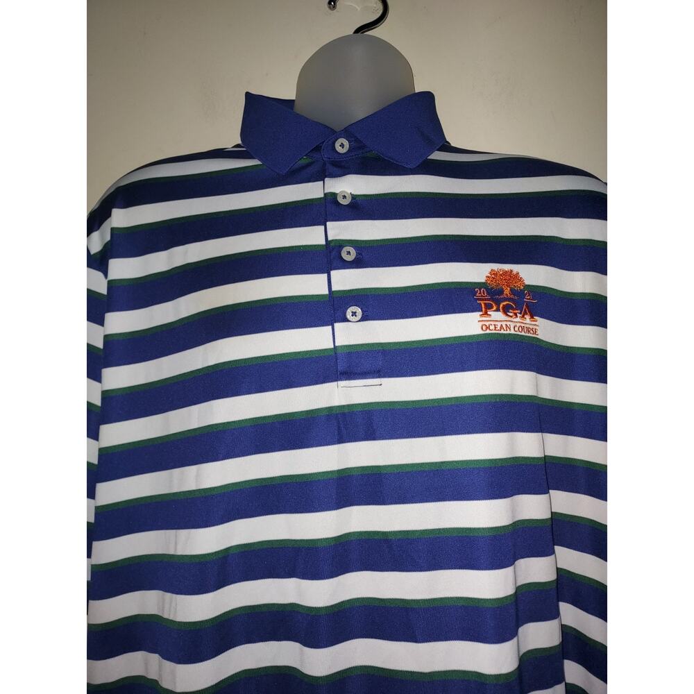 Polo Golf Ralph Lauren Shirt Mens XL Short Sleeve PGA Kiawah Blue White Striped